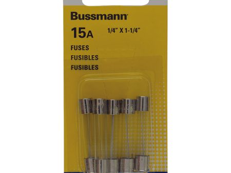 Bussmann 15 amps AGC Clear Glass Tube Fuse 5 pk For Sale