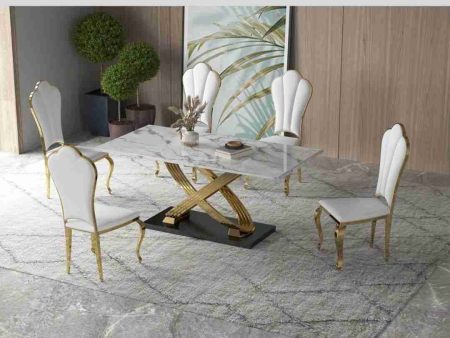 Marble 7pc Dining Set With Gold Base - Aylin Fashion