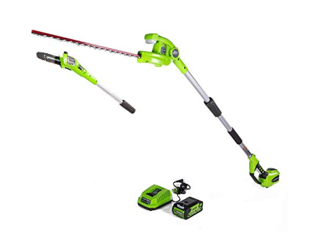 Greenworks 40V 8  Green Cordless Pole Saw with Hedge Trimmer Battery and Charge Online