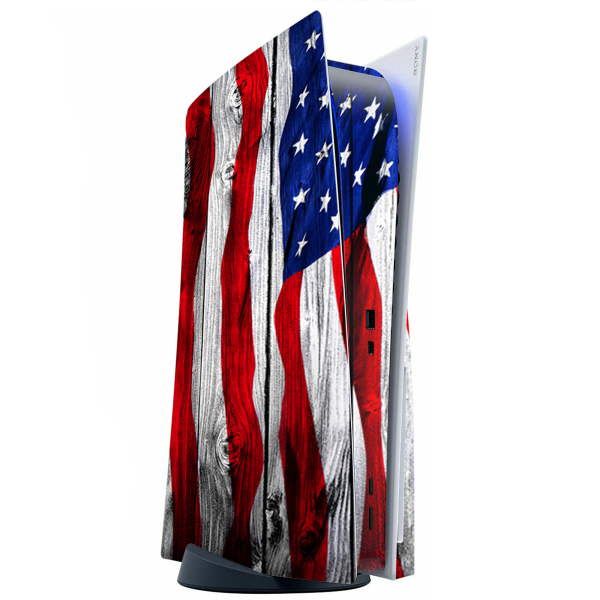 American Flag On Wood | Skin For Playstation 5 Console For Cheap