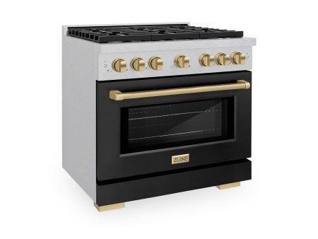 ZLINE Autograph Edition 36 in. 5.2 cu. ft. Paramount Gas Range with 6 Burner Cooktop and Convection Gas Oven in DuraSnow  Stainless Steel with Black Matte Door and Champagne Bronze Accents (SGRSZ-BLM-36-CB) Fashion