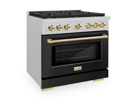 ZLINE Autograph Edition 36 in. 5.2 cu. ft. Paramount Gas Range with 6 Burner Cooktop and Convection Gas Oven in DuraSnow  Stainless Steel with Black Matte Door and Polished Gold Accents (SGRSZ-BLM-36-G) Online Hot Sale