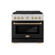 ZLINE Autograph Edition 36 in. 5.2 cu. ft. Paramount Gas Range with 6 Burner Cooktop and Convection Gas Oven in DuraSnow  Stainless Steel with Black Matte Door and Champagne Bronze Accents (SGRSZ-BLM-36-CB) Fashion