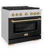 ZLINE Autograph Edition 36 in. 5.2 cu. ft. Paramount Gas Range with 6 Burner Cooktop and Convection Gas Oven in DuraSnow  Stainless Steel with Black Matte Door and Champagne Bronze Accents (SGRSZ-BLM-36-CB) Fashion