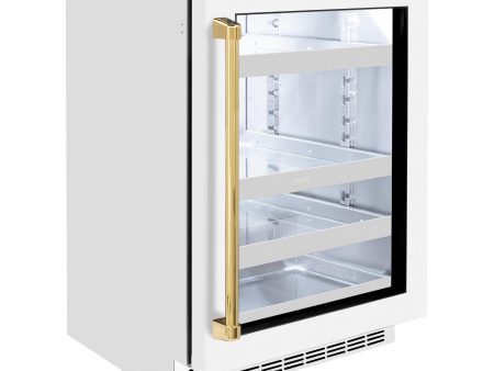 ZLINE Autograph Edition 24 in. Touchstone Dual Zone 44 Bottle Wine Cooler With White Matte Glass Door And Polished Gold Handle (RWDOZ-WM-24-G) Cheap