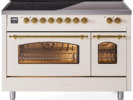 Nostalgie II 48 Inch Electric Freestanding Range in Antique White with Brass Trim Online now